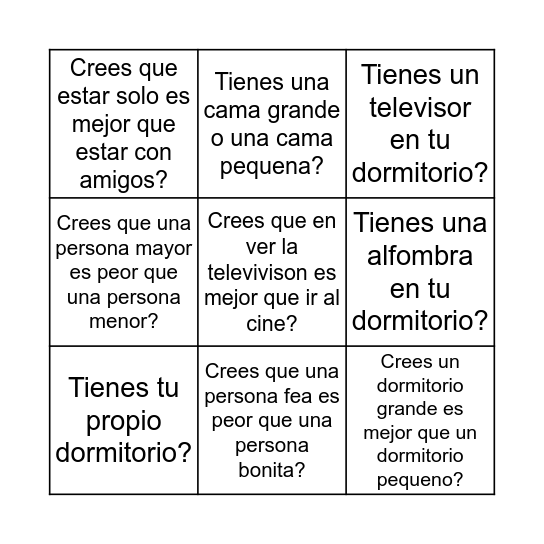 comparisons and rooms Bingo Card