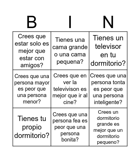 comparisons and rooms Bingo Card