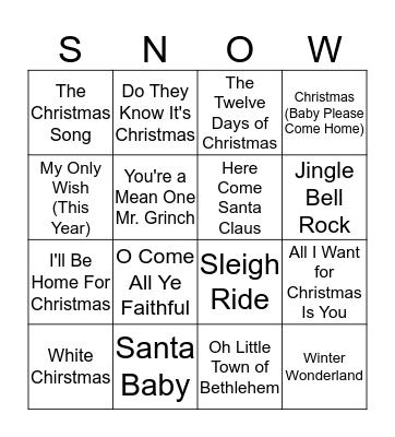 Christmas Carol Bingo Card