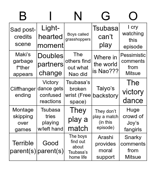 Episode 10 Predictions Bingo Card