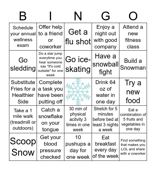 January Workplace Wellness Bingo Card
