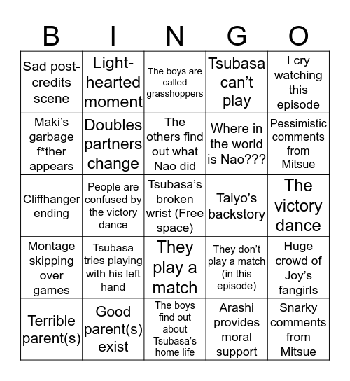 Episode 10 Predictions Bingo Card