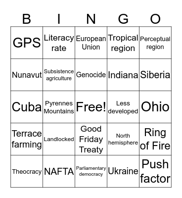 Fall Semester Bingo Card