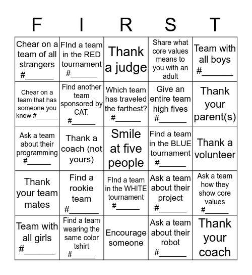 FLL FIRST-O Bingo Card
