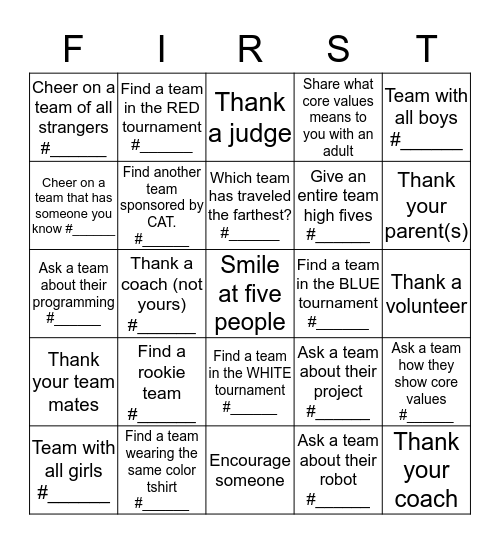 FLL FIRST-O  (See #28106 for a card so you can play too) Bingo Card