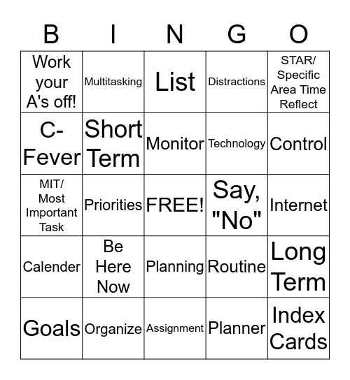 Time Lecture Bingo Card