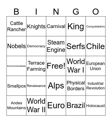 DA #2 - Social Studies Bingo Card