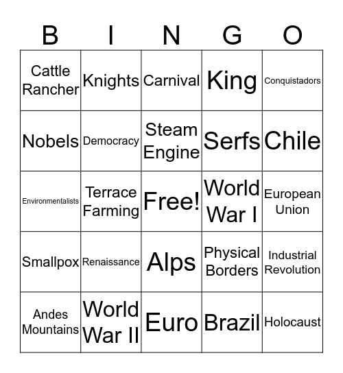 DA #2 - Social Studies Bingo Card