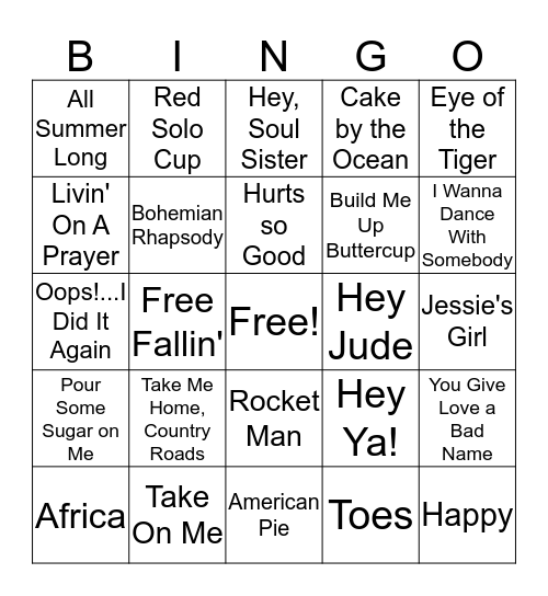 Sing-Along Bingo Card