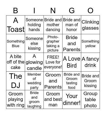 I SPY Wedding Bingo Card