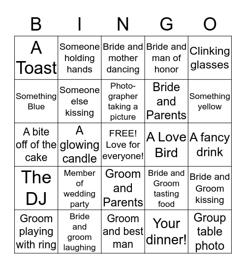 I SPY Wedding Bingo Card