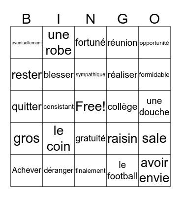 False cognates Bingo Card