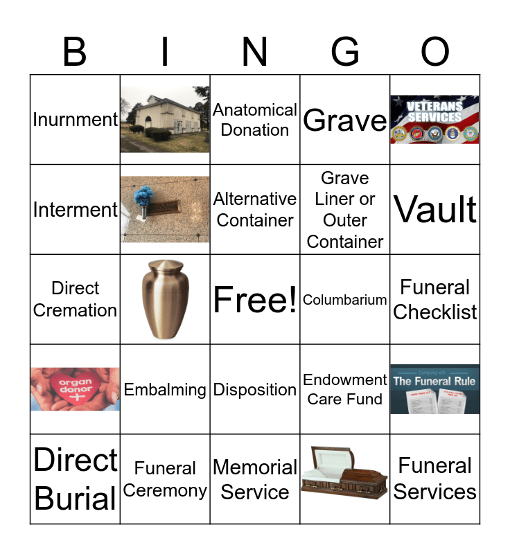 End of Life and Funeral Terms Bingo Card