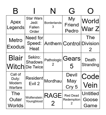 ИГРОВОЕ БИНГО 2019 Bingo Card