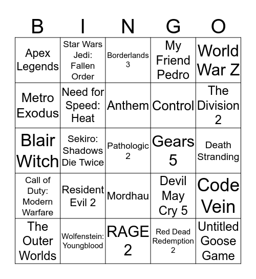 ИГРОВОЕ БИНГО 2019 Bingo Card