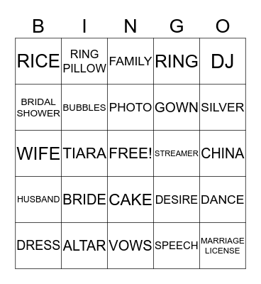 Bridal Shower Bingo Card