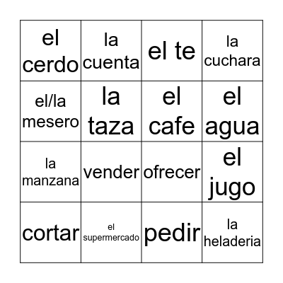 spanish Bingo Card