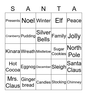 Holiday Bingo Card