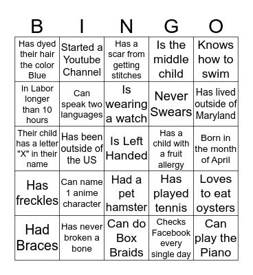 FAMILY NIGHT: GET TO KNOW YOU BINGO! Bingo Card