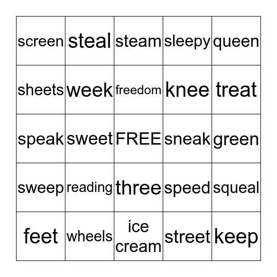 Long E Bingo Card