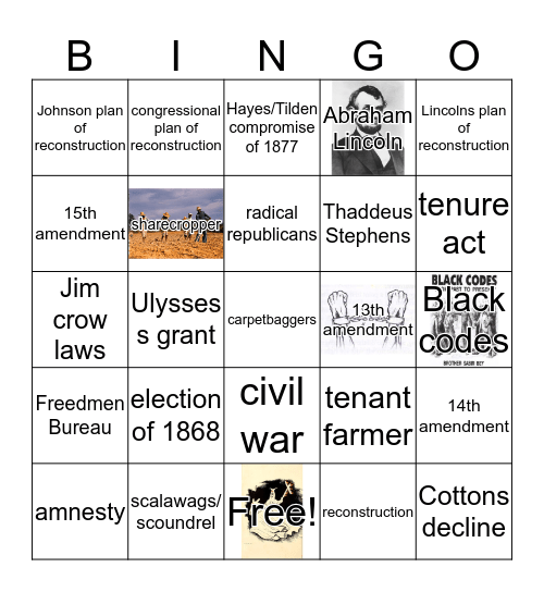 Reconstruction Era Bingo Card