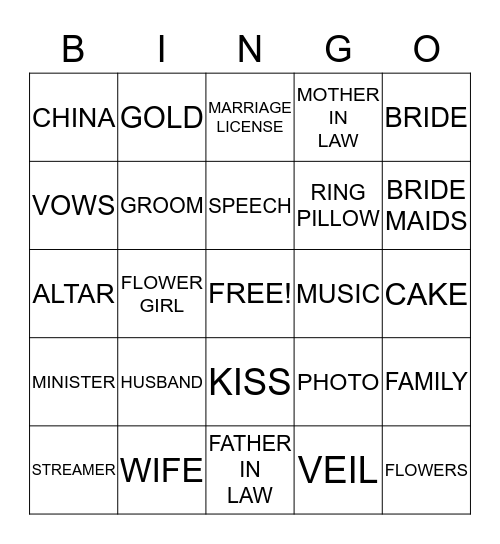 Bridal Shower Bingo Card