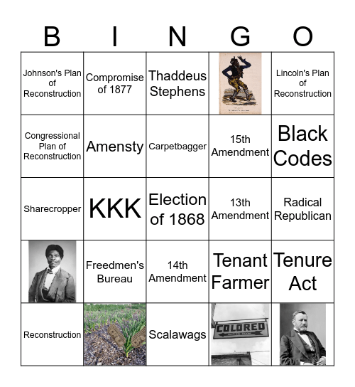 Reconstruction Era Bingo Card