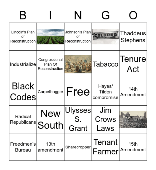 Reconstruction Era Bingo Card