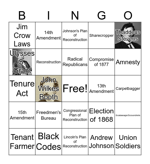 Reconstruction Bingo Card