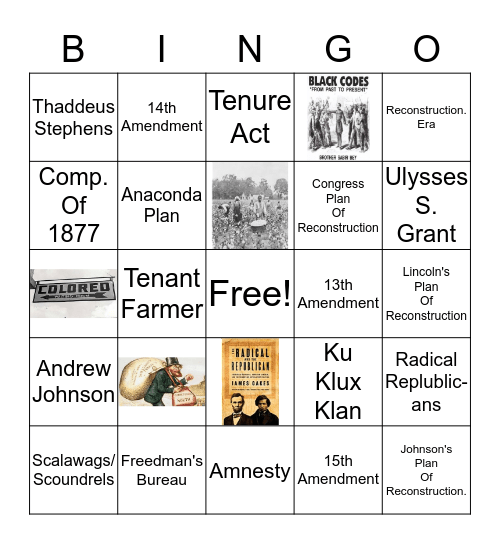 Reconstruction Era Bingo Card