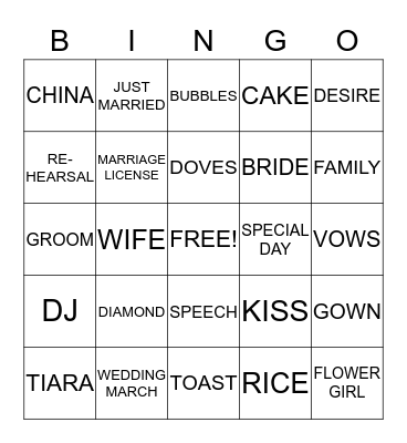 Bridal Shower Bingo Card