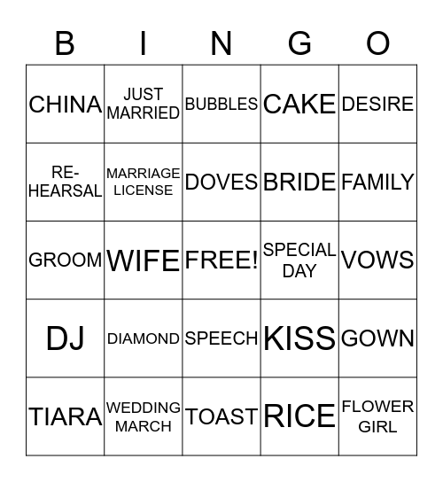 Bridal Shower Bingo Card