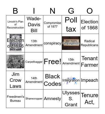 Reconstruction Era Bingo Card