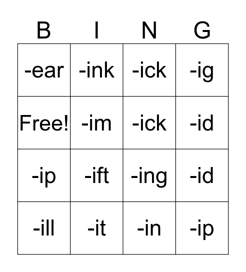 Short i Bingo Card