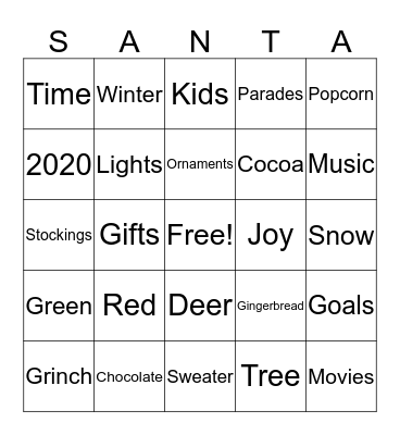 Happy Holidays Bingo Card