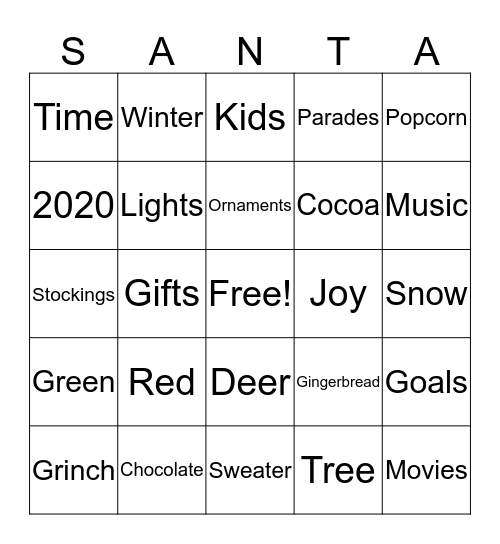 Happy Holidays Bingo Card