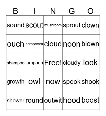 oo, ou, ow Bingo Card