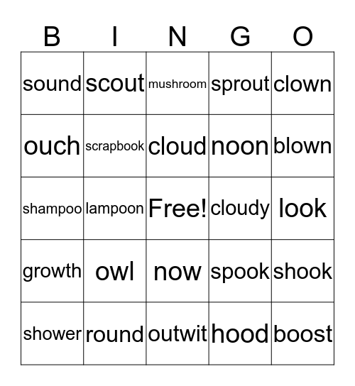 oo, ou, ow Bingo Card