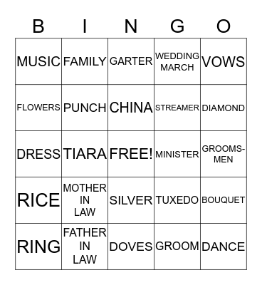 Bridal Shower Bingo Card