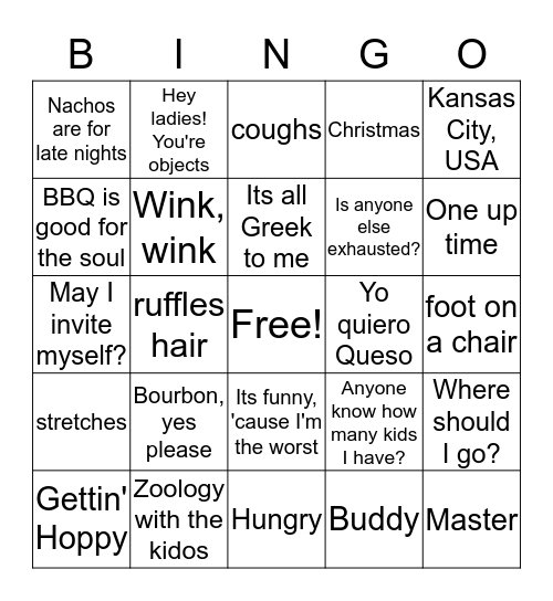 Cheez Its Bingo Card