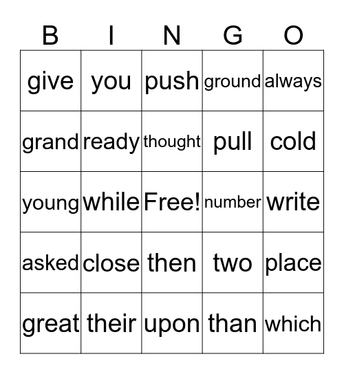 Word Wall Word Bingo Card