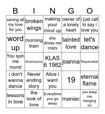 Jaren 80 Muziekbingo Card