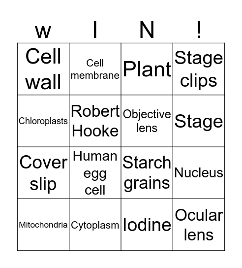Cells  Bingo Card