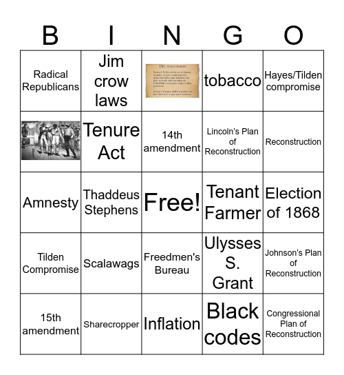 Reconstruction Era Bingo Card