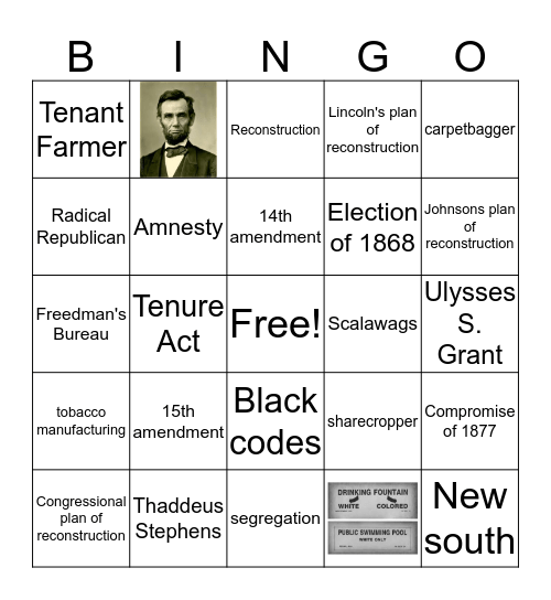 Reconstruction Era Bingo Card