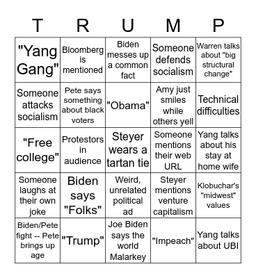 December Debate 2020 Bingo Card