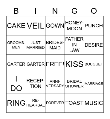 Bridal Shower Bingo Card