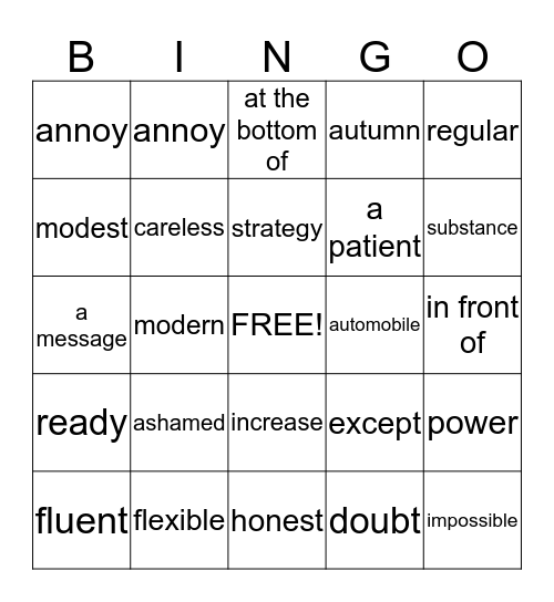 Untitled Bingo Card