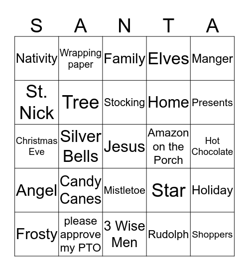 MERRY CHRISTMAS Bingo Card