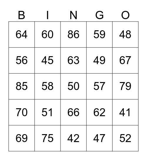 LOTTO 40-89 Bingo Card